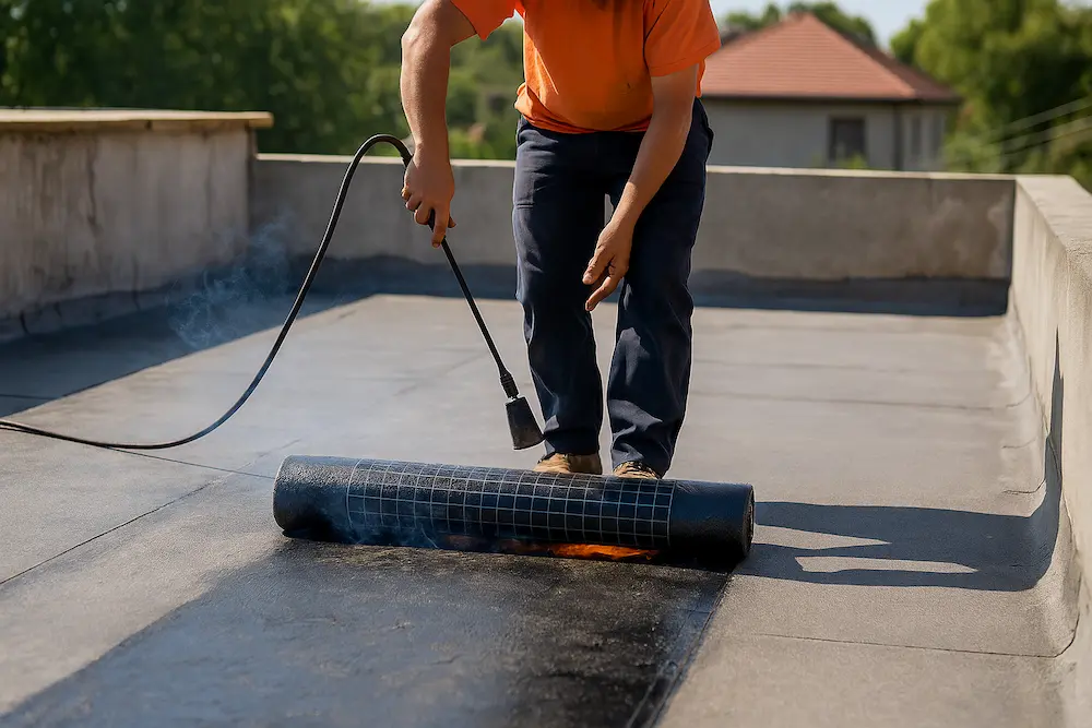 نصاب ایزوگام در حال نصب ایزوگام روی پشت‌بام