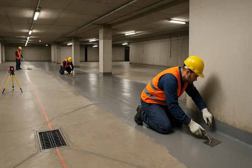 تصویر زیرسازی و شیب‌بندی مناسب برای ایزوگام پارکینگ