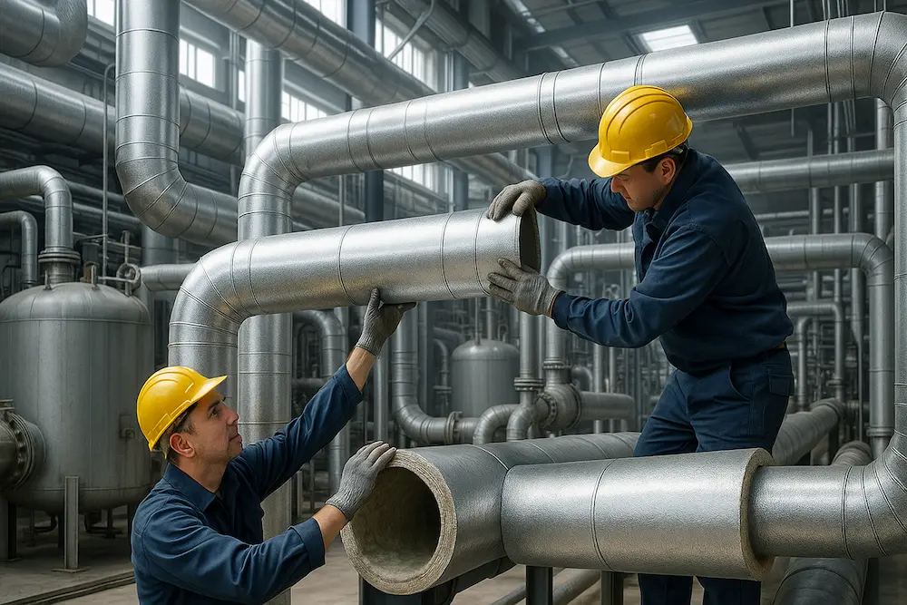 نصب عایق کاری صنعتی روی لوله فلزی