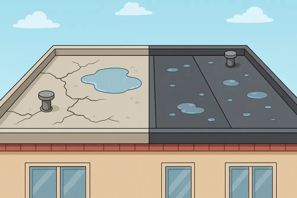 مقایسه بام عایق‌کاری‌شده و بام بدون عایق روی یک ساختمان