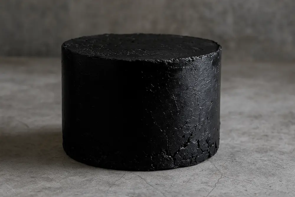 قیر 115/15 بلوک استوانهای قیر سفت مشکی روی سطح خاکستری