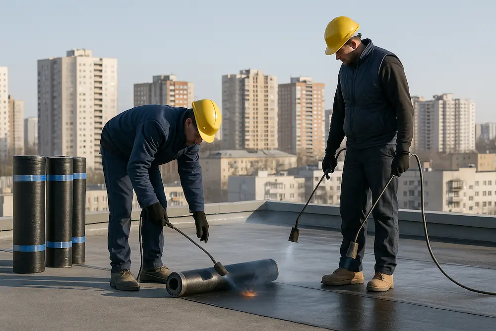 اجرای ایزوگام روی پشت بام یک ساختمان