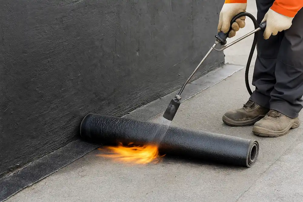 اجرای ایزوگام روی دیوار بتنی توسط نصاب ایزوگام