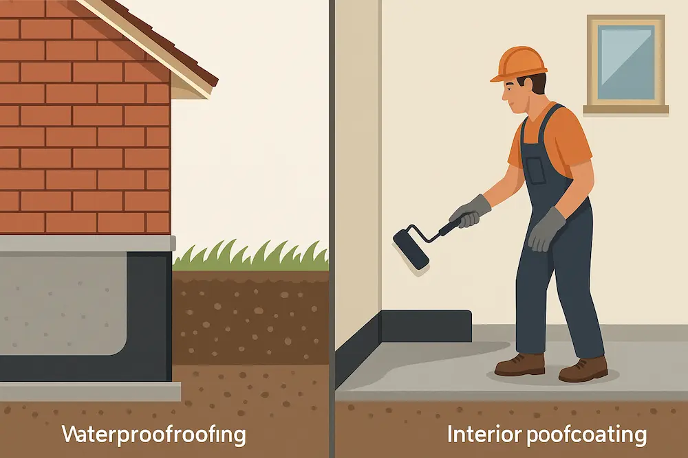 عایق رطوبتی بیرونی یا داخلی؛ راهنمای کامل انتخاب در ساختمان مقایسه عایق رطوبتی بیرونی و داخلی ساختمان